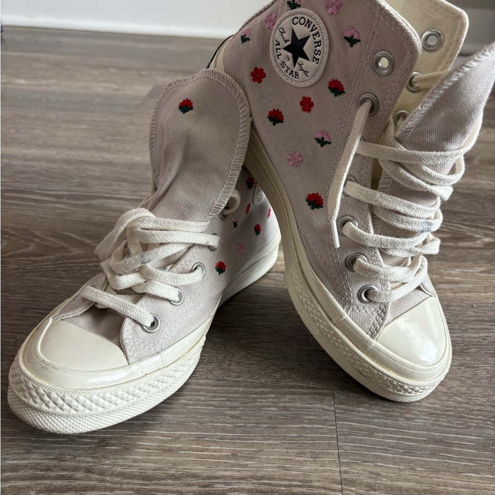 Converse Women’s High-Tops - Cream with Red and Green Floral